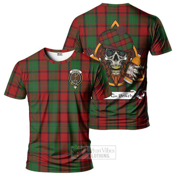 MacPhail (McPhail) Tartan T-Shirt with Family Crest and Bearded Skull Holding Bottles of Whiskey