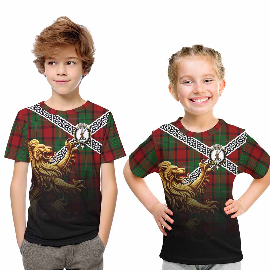 MacPhail (McPhail) Crest Tartan Kid T-Shirt with Golden Lion Emblem Celtic Style Youth XL Size14 - Tartan Vibes Clothing