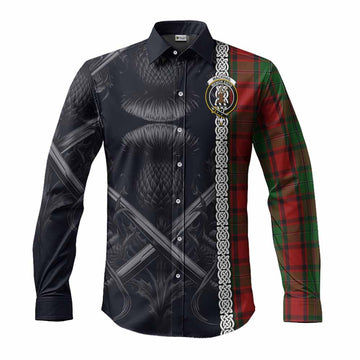 MacPhail (McPhail) Tartan Long Sleeve Button Shirt with Family Crest Cross Sword Thistle Celtic Vibes