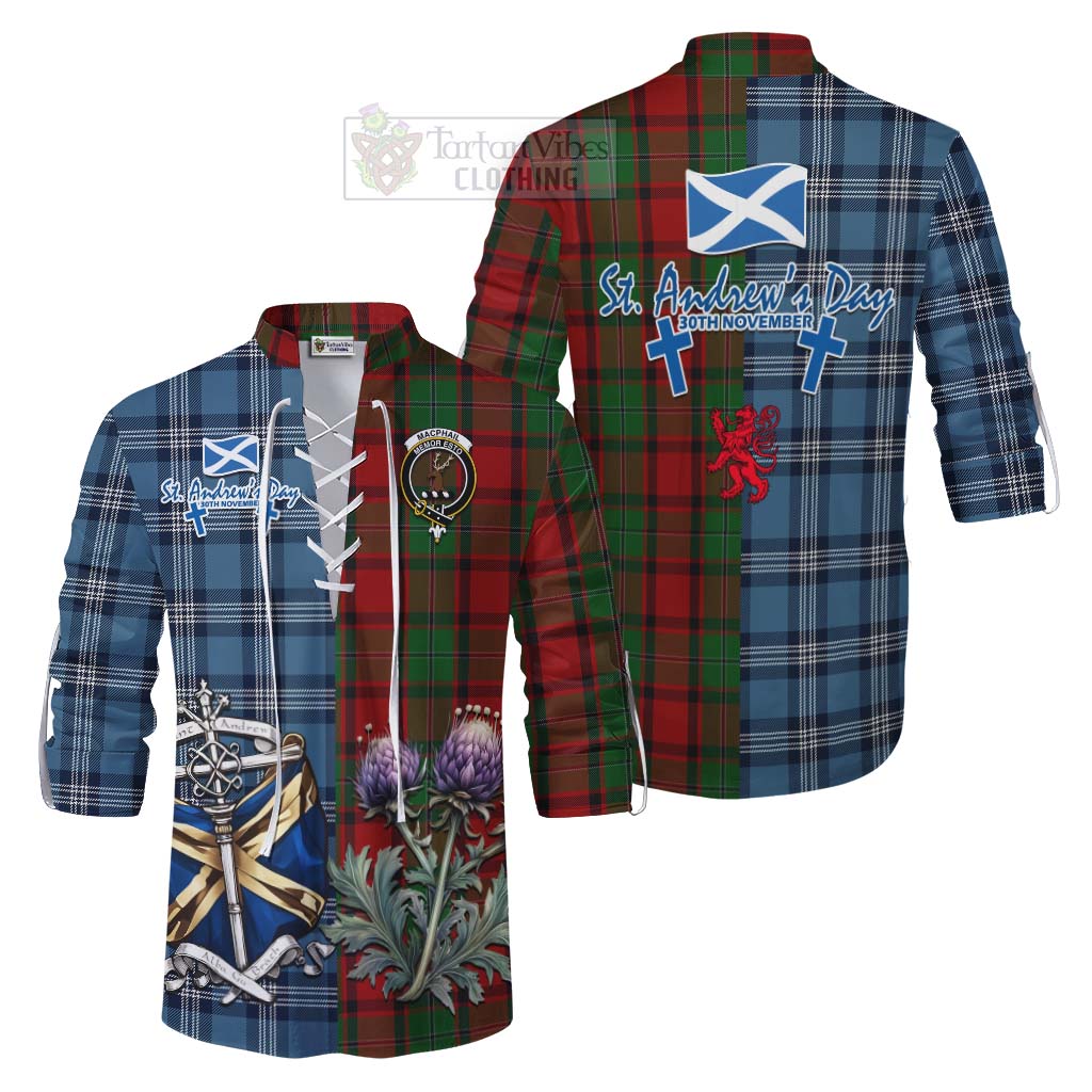 Tartan Vibes Clothing MacPhail (McPhail) Tartan Ghillie Kilt Shirt Happy St. Andrew's Day Half Tartan Style