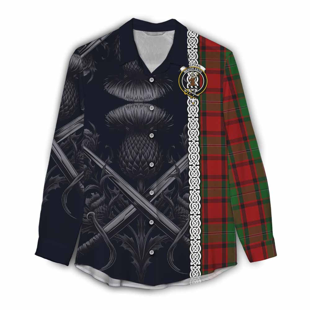 Tartan Vibes Clothing MacPhail (McPhail) Tartan Women's Casual Shirt with Family Crest Cross Sword Thistle Celtic Vibes