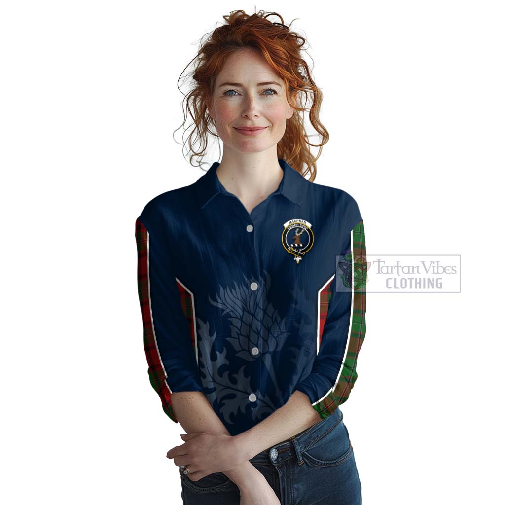 Tartan Vibes Clothing MacPhail (McPhail) Tartan Women's Casual Shirt with Family Crest and Scottish Thistle Vibes Sport Style