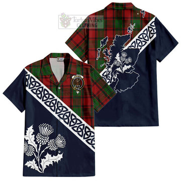 MacPhail (McPhail) Tartan Short Sleeve Button Shirt Featuring Thistle and Scotland Map