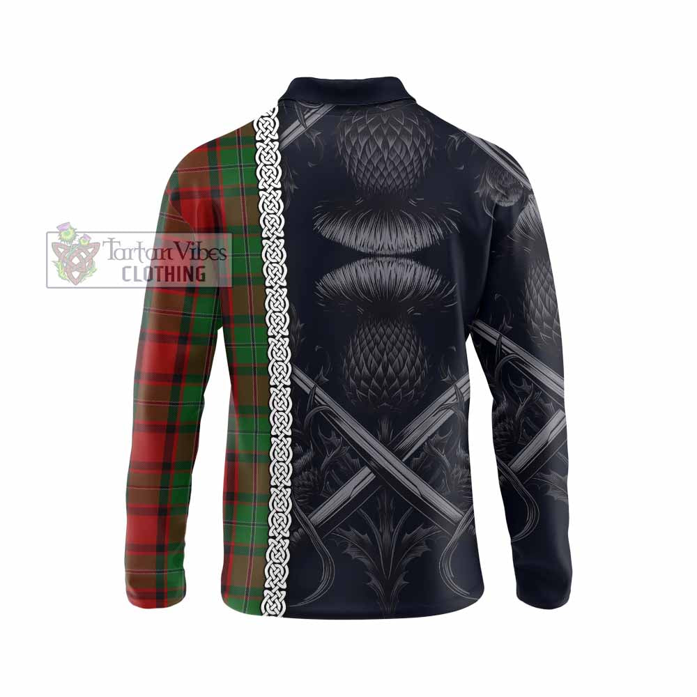 Tartan Vibes Clothing MacPhail (McPhail) Tartan Long Sleeve Polo Shirt with Family Crest Cross Sword Thistle Celtic Vibes