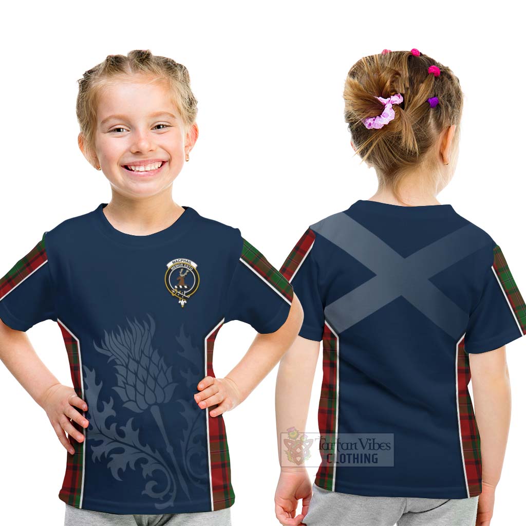 Tartan Vibes Clothing MacPhail (McPhail) Tartan Kid T-Shirt with Family Crest and Scottish Thistle Vibes Sport Style