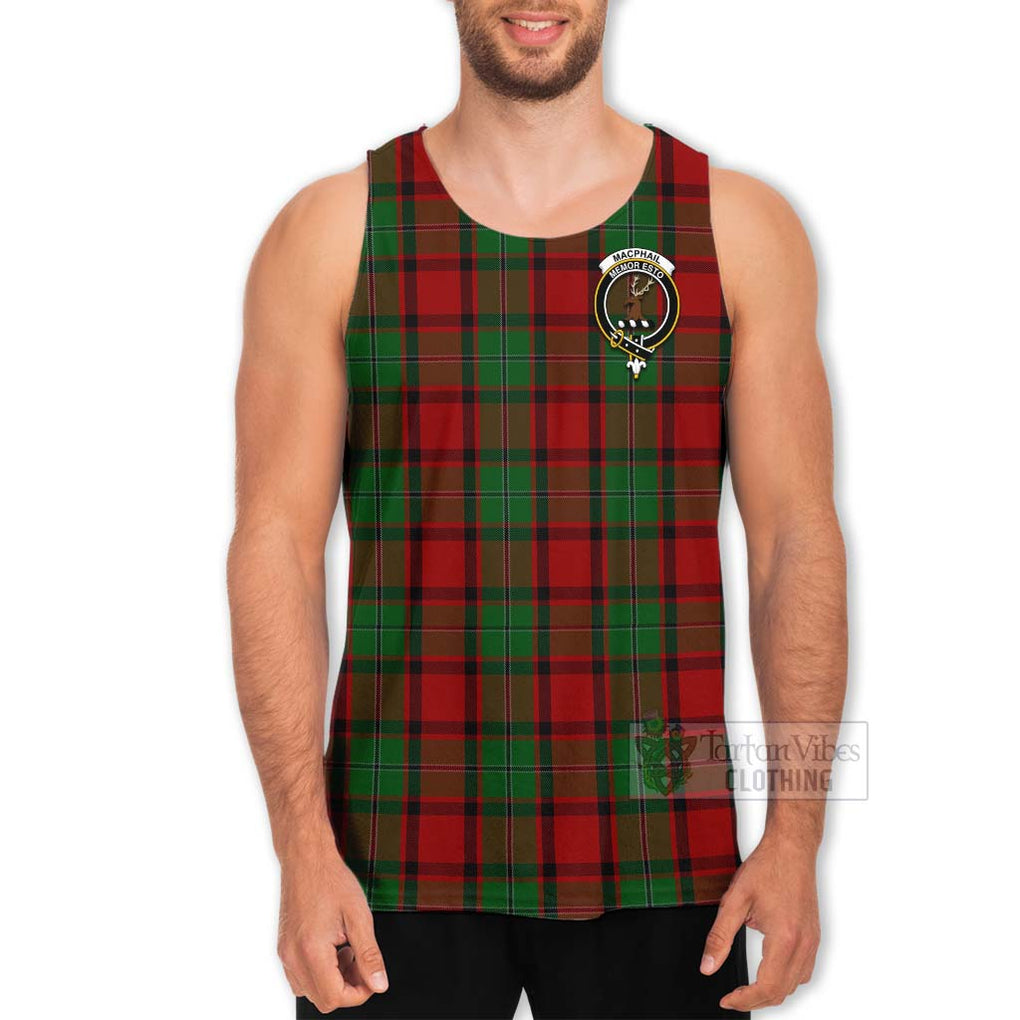 Tartan Vibes Clothing MacPhail (McPhail) Tartan Men's Tank Top with Family Crest and Bearded Skull Holding Bottles of Whiskey