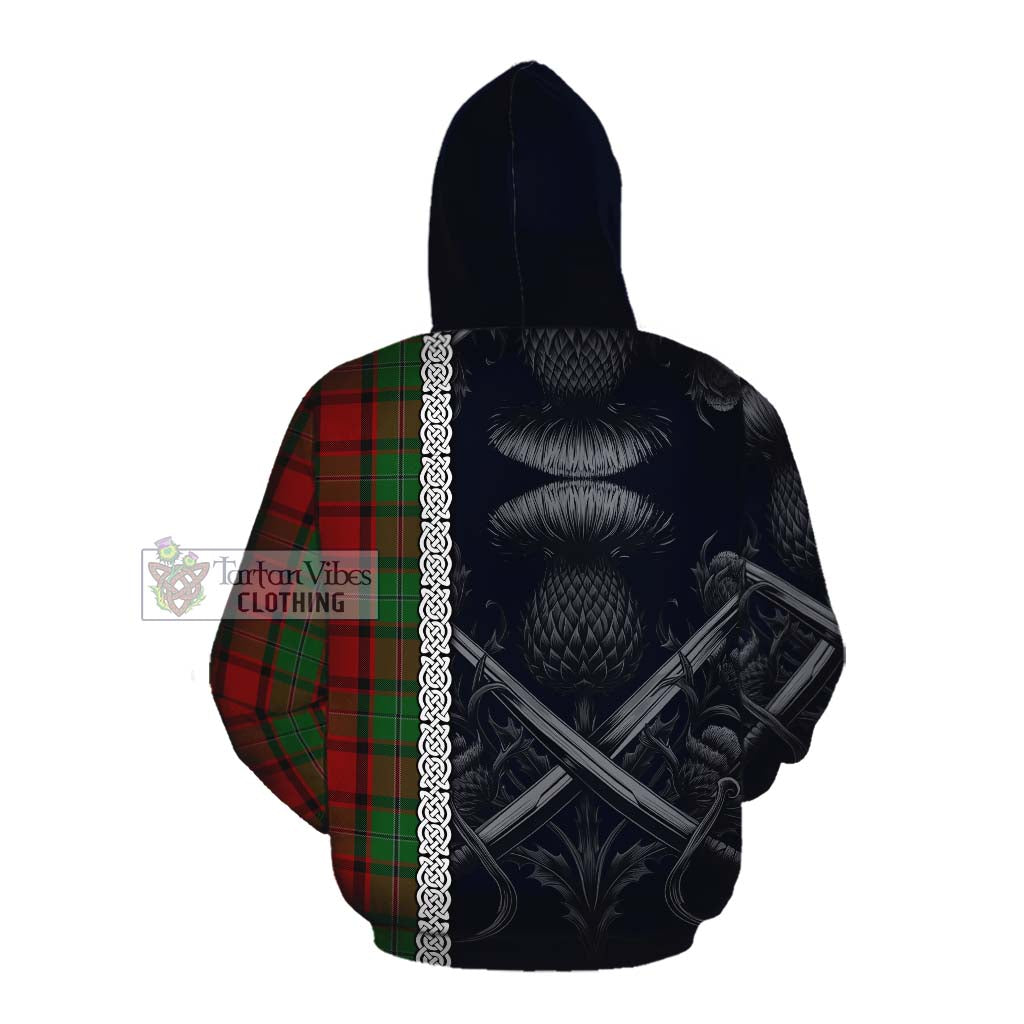 Tartan Vibes Clothing MacPhail (McPhail) Tartan Cotton Hoodie with Family Crest Cross Sword Thistle Celtic Vibes