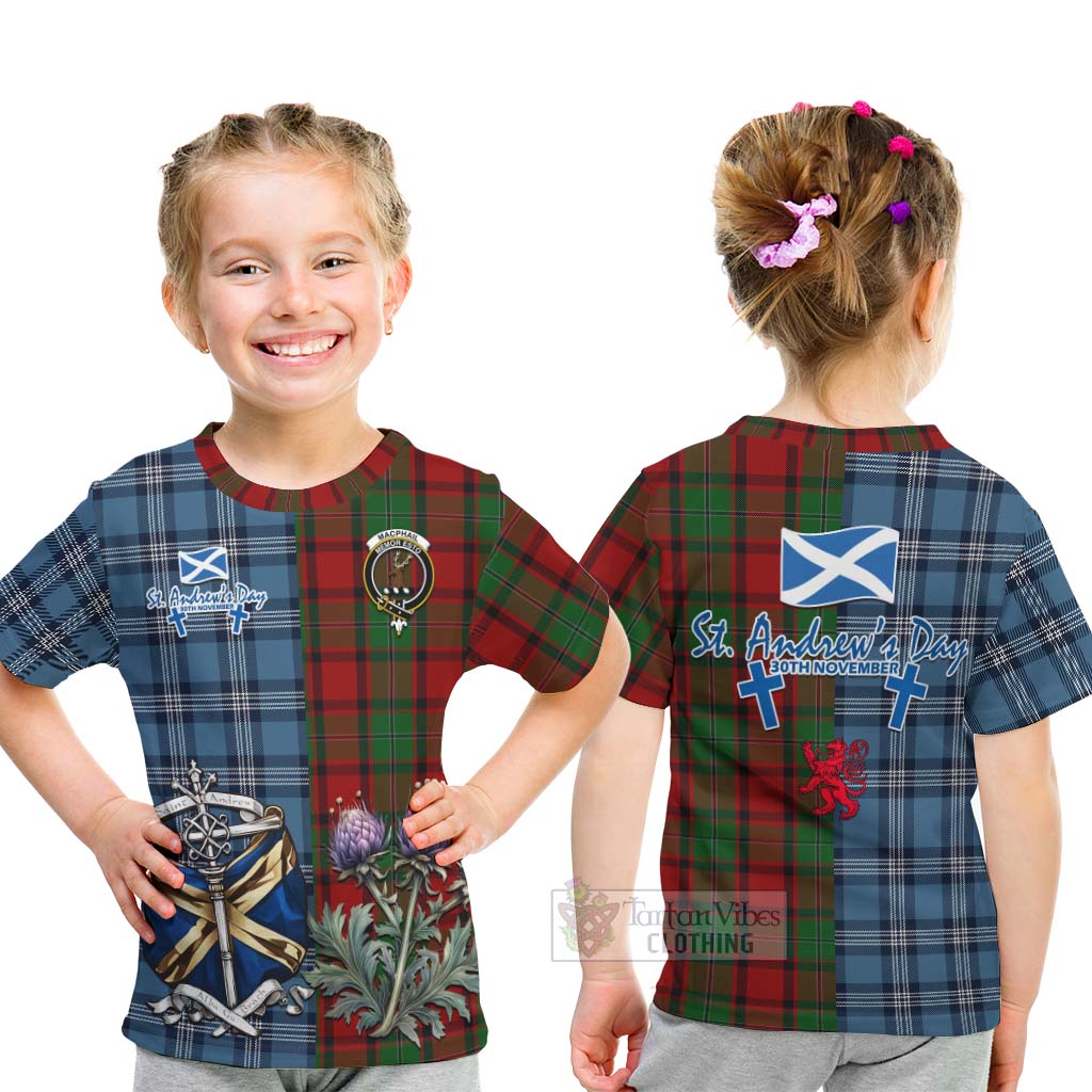 Tartan Vibes Clothing MacPhail (McPhail) Tartan Kid T-Shirt Happy St. Andrew's Day Half Tartan Style