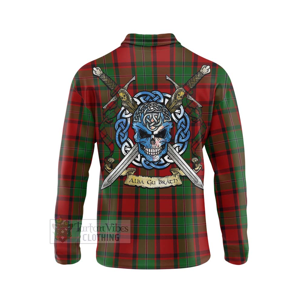 Tartan Vibes Clothing MacPhail (McPhail) Tartan Long Sleeve Polo Shirt with Family Crest Celtic Skull Style