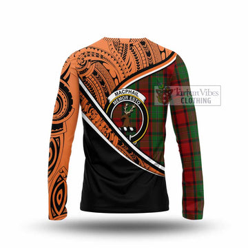 MacPhail (McPhail) Crest Tartan Long Sleeve T-Shirt with Polynesian Vibes Style - Orange Version