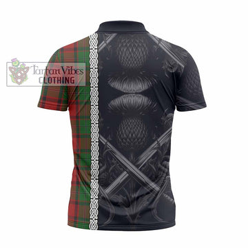 MacPhail (McPhail) Tartan Zipper Polo Shirt with Family Crest Cross Sword Thistle Celtic Vibes