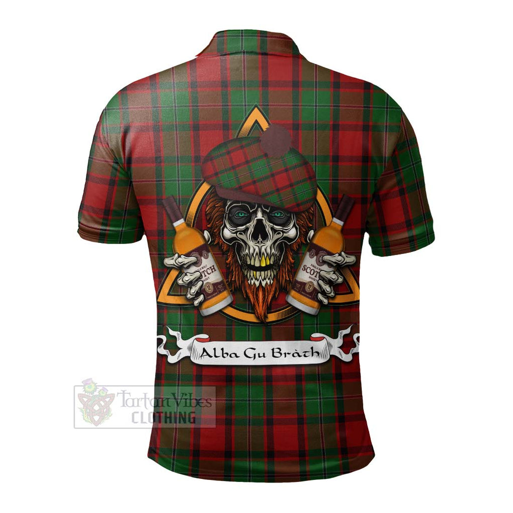 Tartan Vibes Clothing MacPhail (McPhail) Tartan Polo Shirt with Family Crest and Bearded Skull Holding Bottles of Whiskey