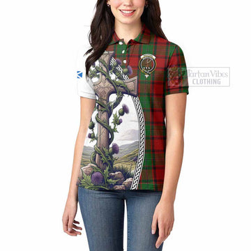 MacPhail (McPhail) Tartan Women's Polo Shirt with Family Crest and St. Andrew's Cross Accented by Thistle Vines