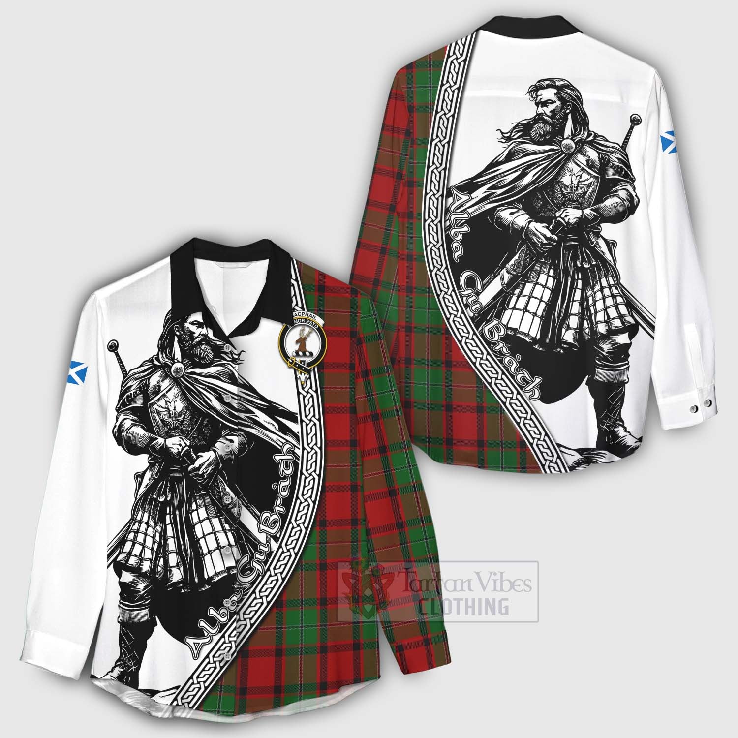 Tartan Vibes Clothing MacPhail (McPhail) Tartan Clan Crest Women's Casual Shirt with Highlander Warrior Celtic Style