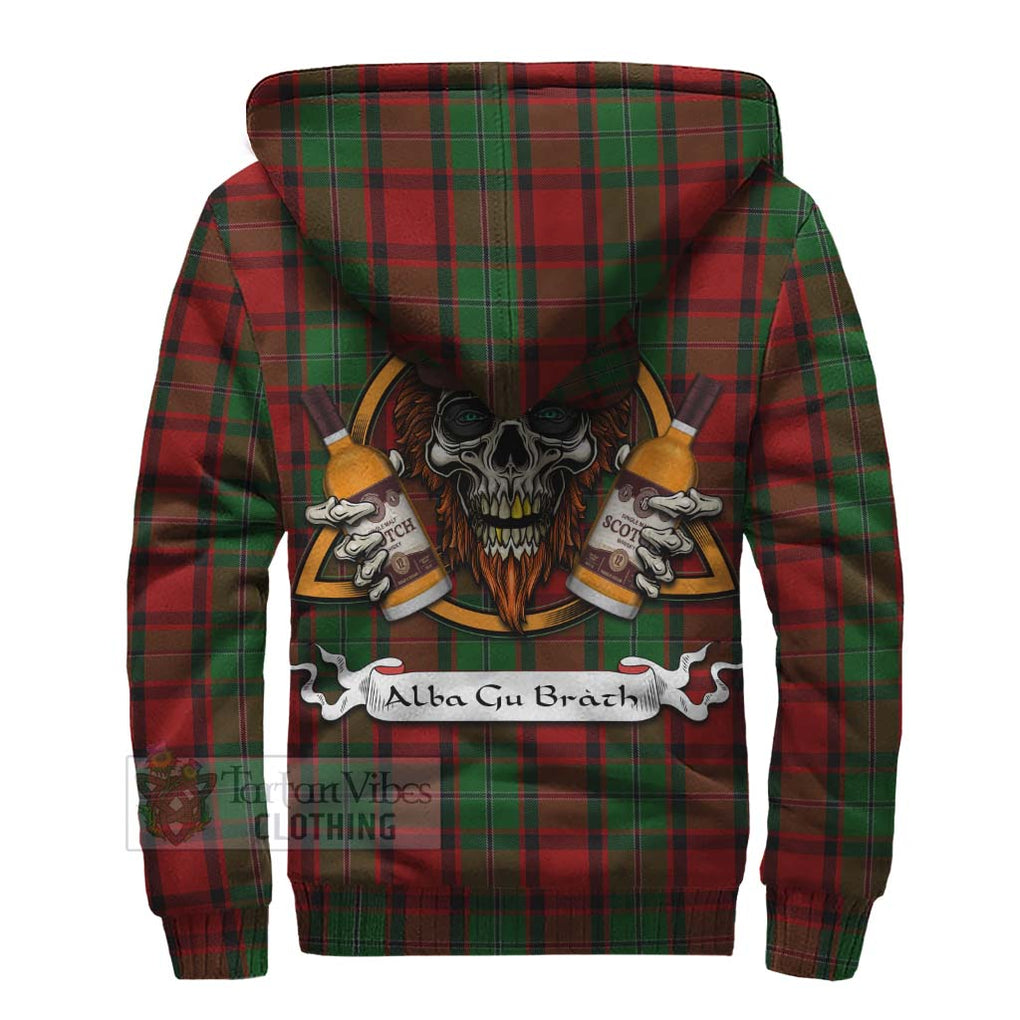 Tartan Vibes Clothing MacPhail (McPhail) Tartan Sherpa Hoodie with Family Crest and Bearded Skull Holding Bottles of Whiskey