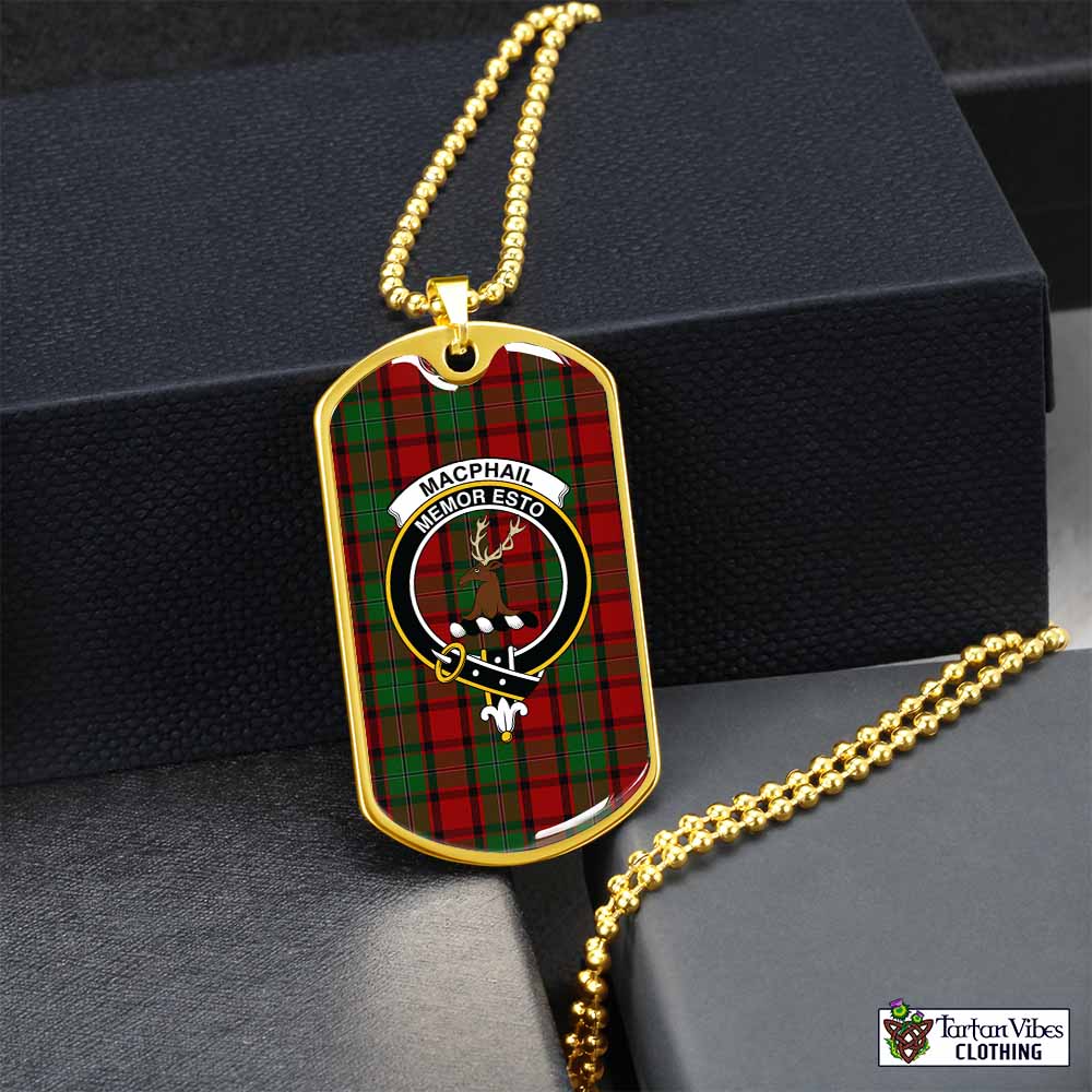 Tartan Vibes Clothing MacPhail (McPhail) Tartan Dog Tag Necklace with Family Crest