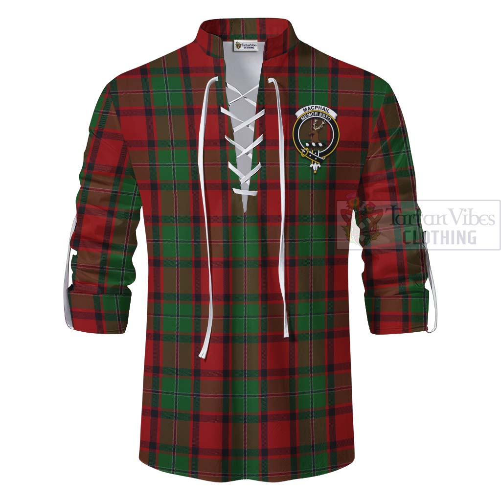 Tartan Vibes Clothing MacPhail (McPhail) Tartan Ghillie Kilt Shirt with Family Crest and Bearded Skull Holding Bottles of Whiskey