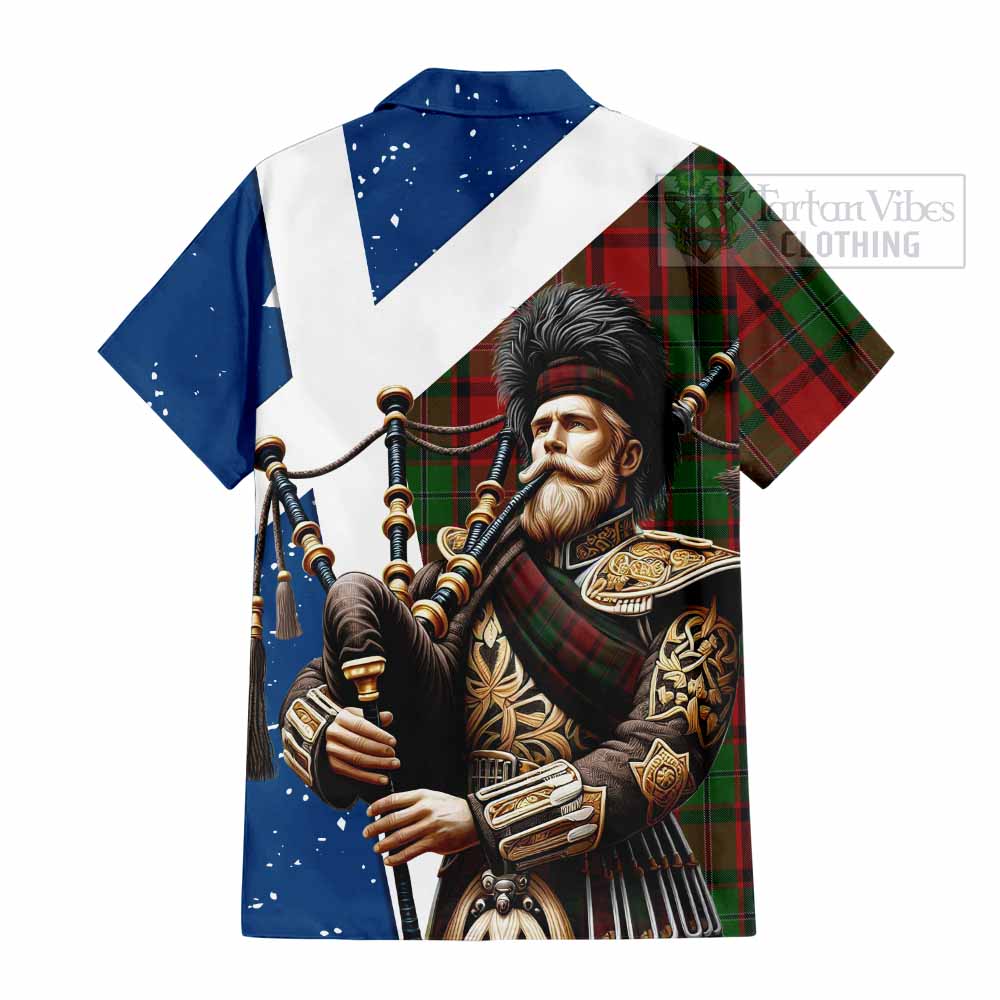 Tartan Vibes Clothing MacPhail (McPhail) Tartan Short Sleeve Button Shirt with Family Crest Scottish Bagpiper Vibes