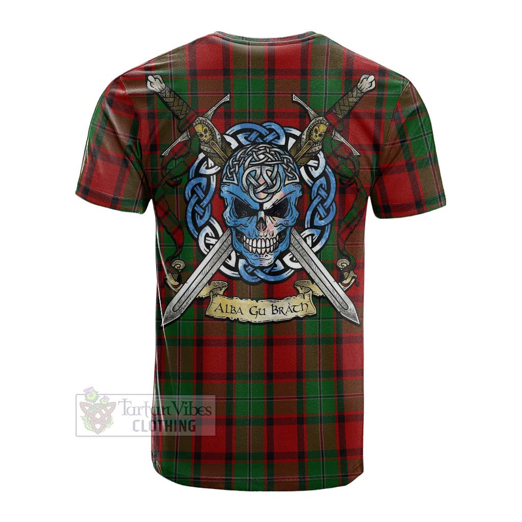 Tartan Vibes Clothing MacPhail (McPhail) Tartan Cotton T-shirt with Family Crest Celtic Skull Style