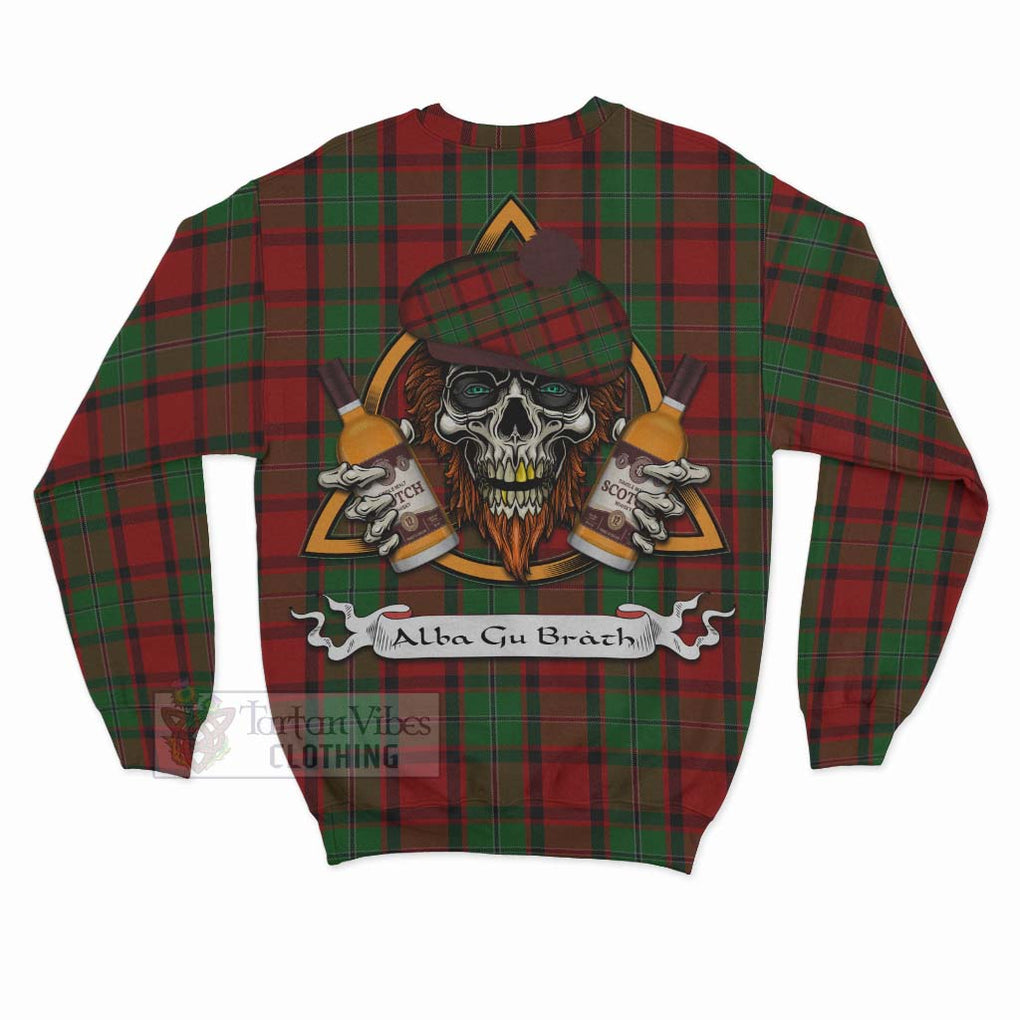 Tartan Vibes Clothing MacPhail (McPhail) Tartan Sweatshirt with Family Crest and Bearded Skull Holding Bottles of Whiskey