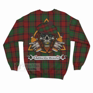 MacPhail (McPhail) Tartan Sweatshirt with Family Crest and Bearded Skull Holding Bottles of Whiskey