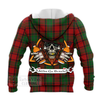 MacPhail (McPhail) Tartan Knitted Hoodie with Family Crest and Bearded Skull Holding Bottles of Whiskey