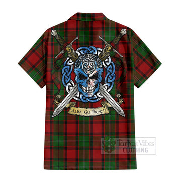 MacPhail (McPhail) Tartan Short Sleeve Button Shirt with Family Crest Celtic Skull Style