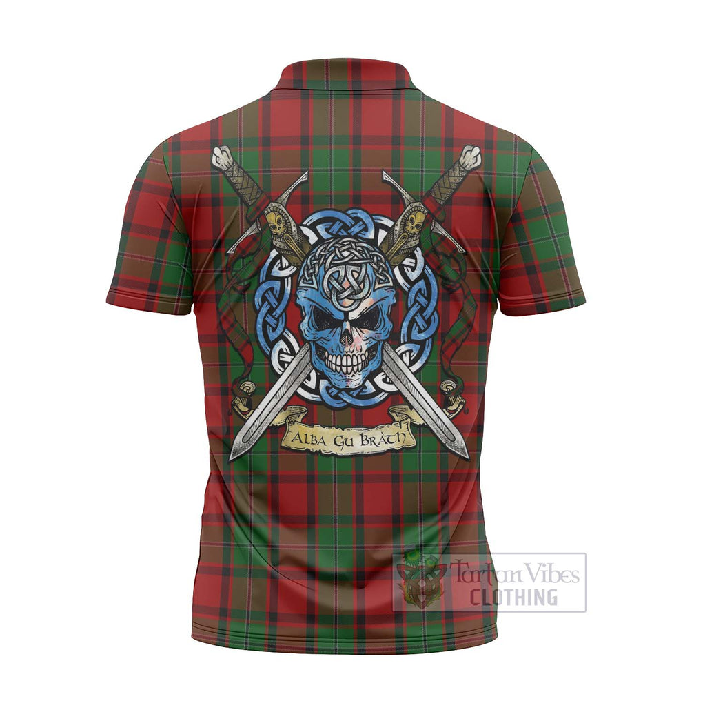 Tartan Vibes Clothing MacPhail (McPhail) Tartan Zipper Polo Shirt with Family Crest Celtic Skull Style