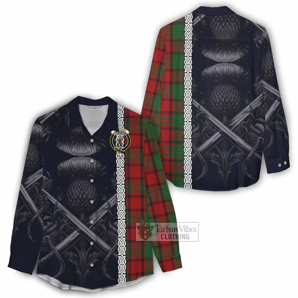 Tartan Vibes Clothing MacPhail (McPhail) Tartan Women's Casual Shirt with Family Crest Cross Sword Thistle Celtic Vibes