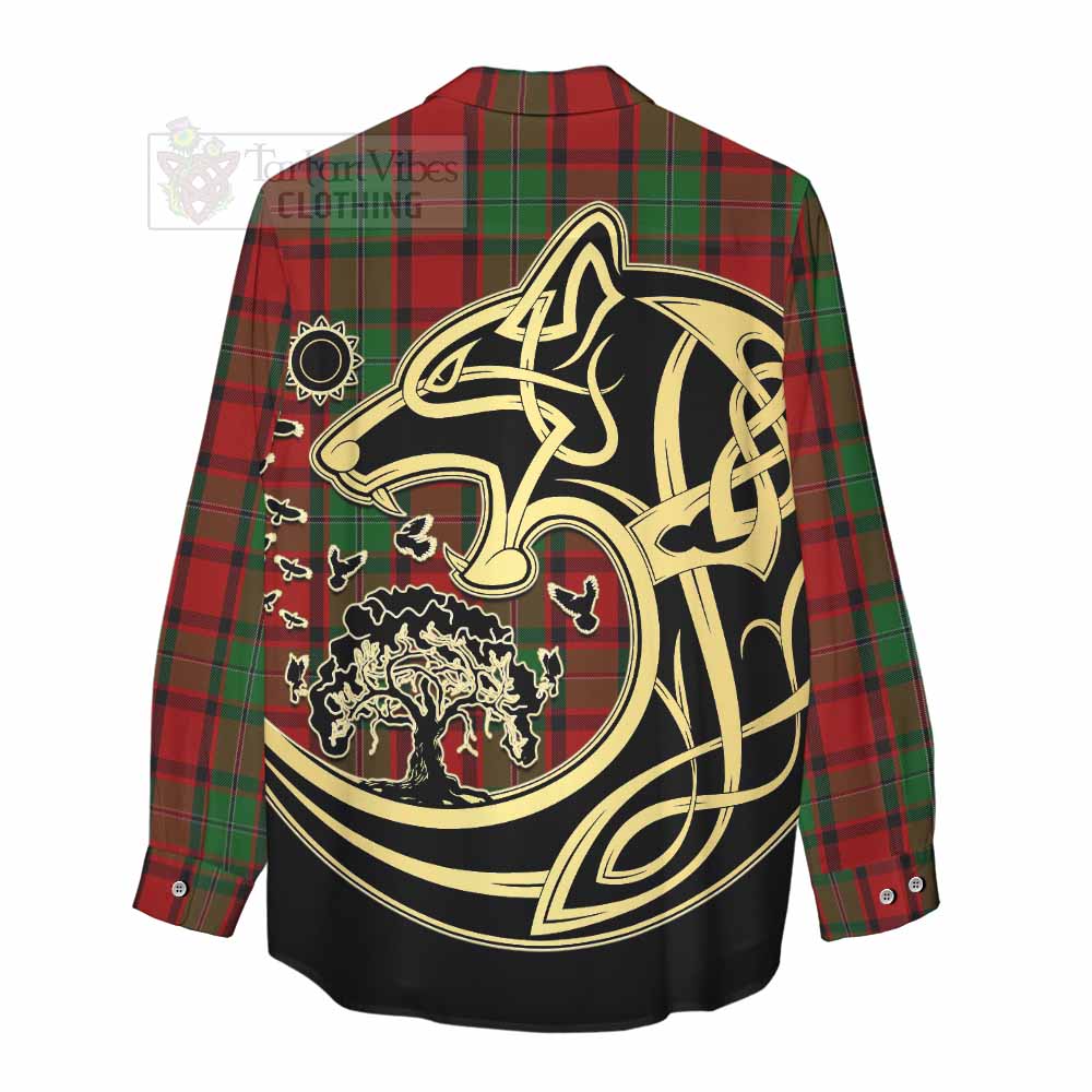 Tartan Vibes Clothing MacPhail (McPhail) Tartan Women's Casual Shirt with Family Crest Celtic Wolf Style