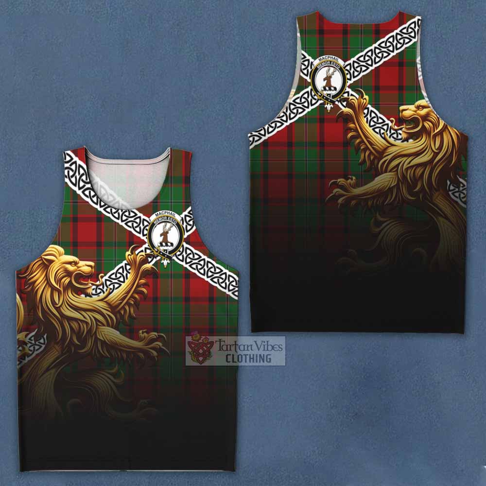MacPhail (McPhail) Crest Tartan Men's Tank Top with Golden Lion Emblem Celtic Style - Tartan Vibes Clothing