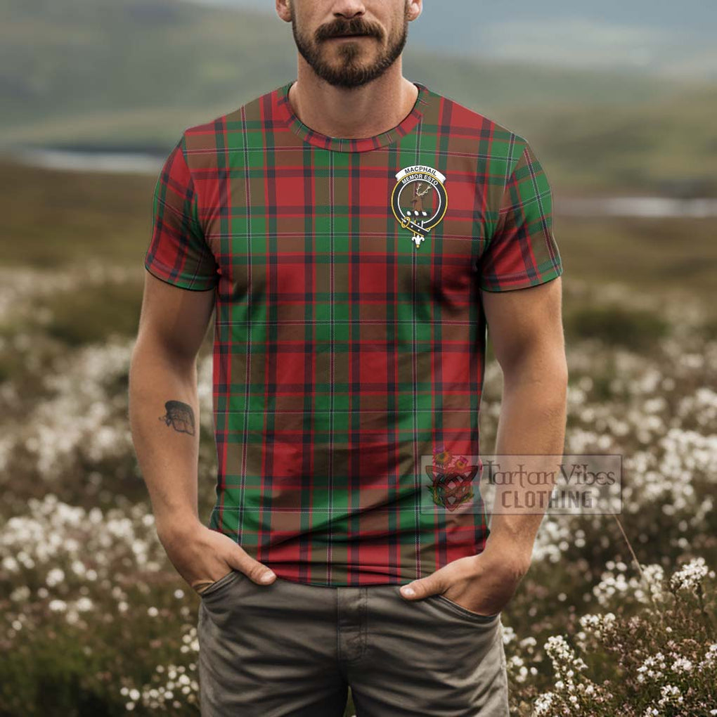 Tartan Vibes Clothing MacPhail (McPhail) Tartan T-Shirt with Family Crest and Bearded Skull Holding Bottles of Whiskey