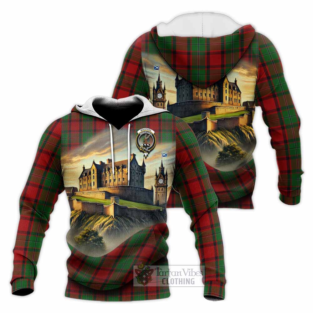 MacPhail (McPhail) Tartan Family Crest Knitted Hoodie with Scottish Ancient Castle Style - Tartan Vibes Clothing