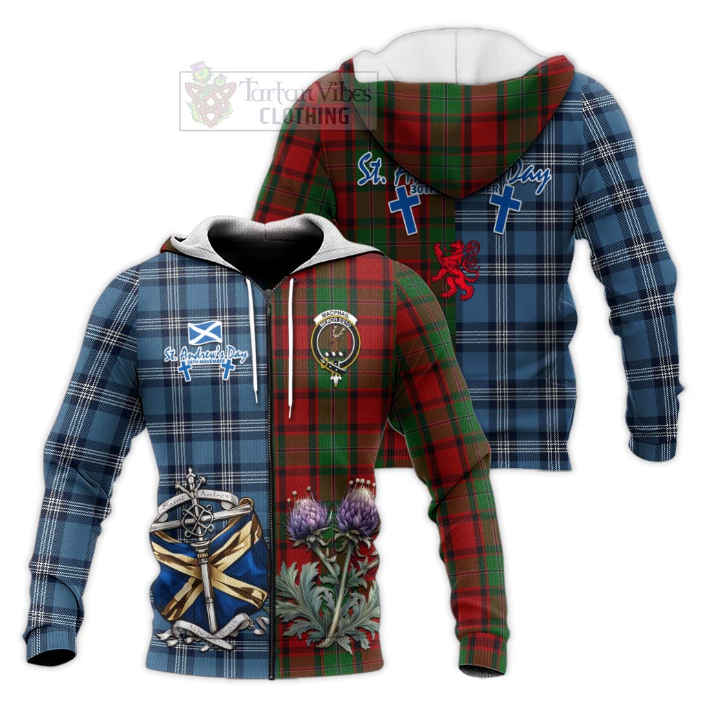 Tartan Vibes Clothing MacPhail (McPhail) Tartan Knitted Hoodie Happy St. Andrew's Day Half Tartan Style