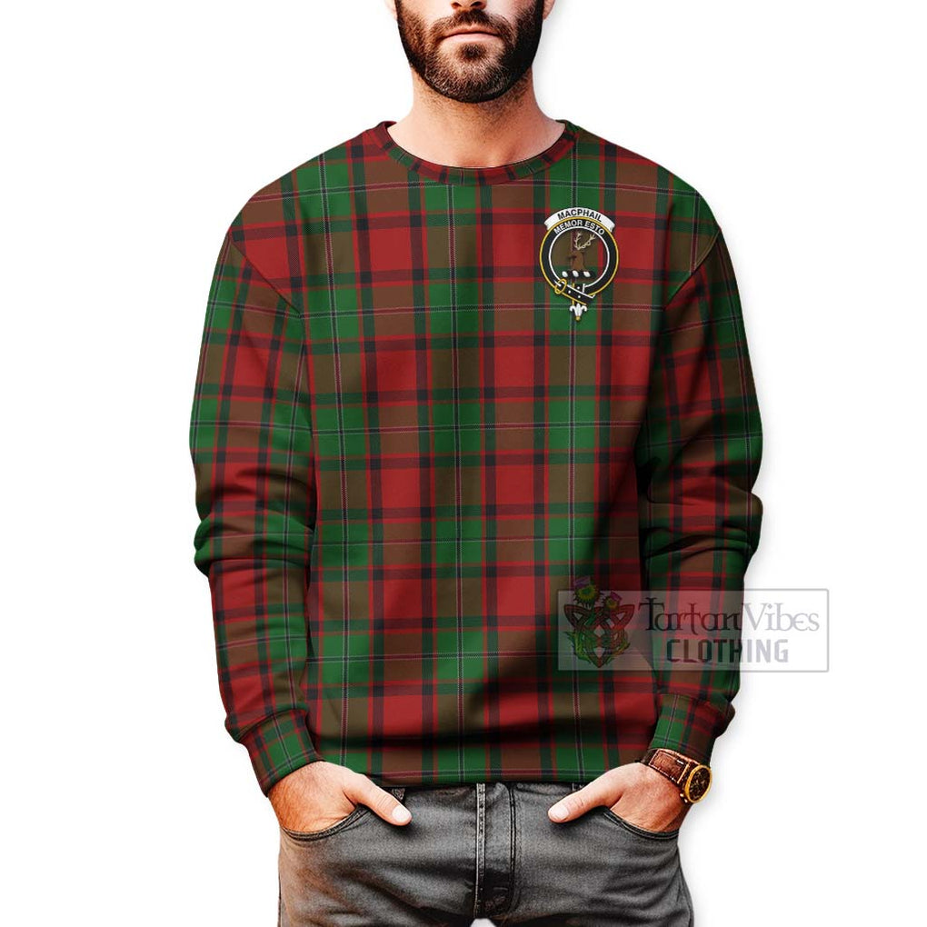 Tartan Vibes Clothing MacPhail (McPhail) Tartan Sweatshirt with Family Crest and Bearded Skull Holding Bottles of Whiskey