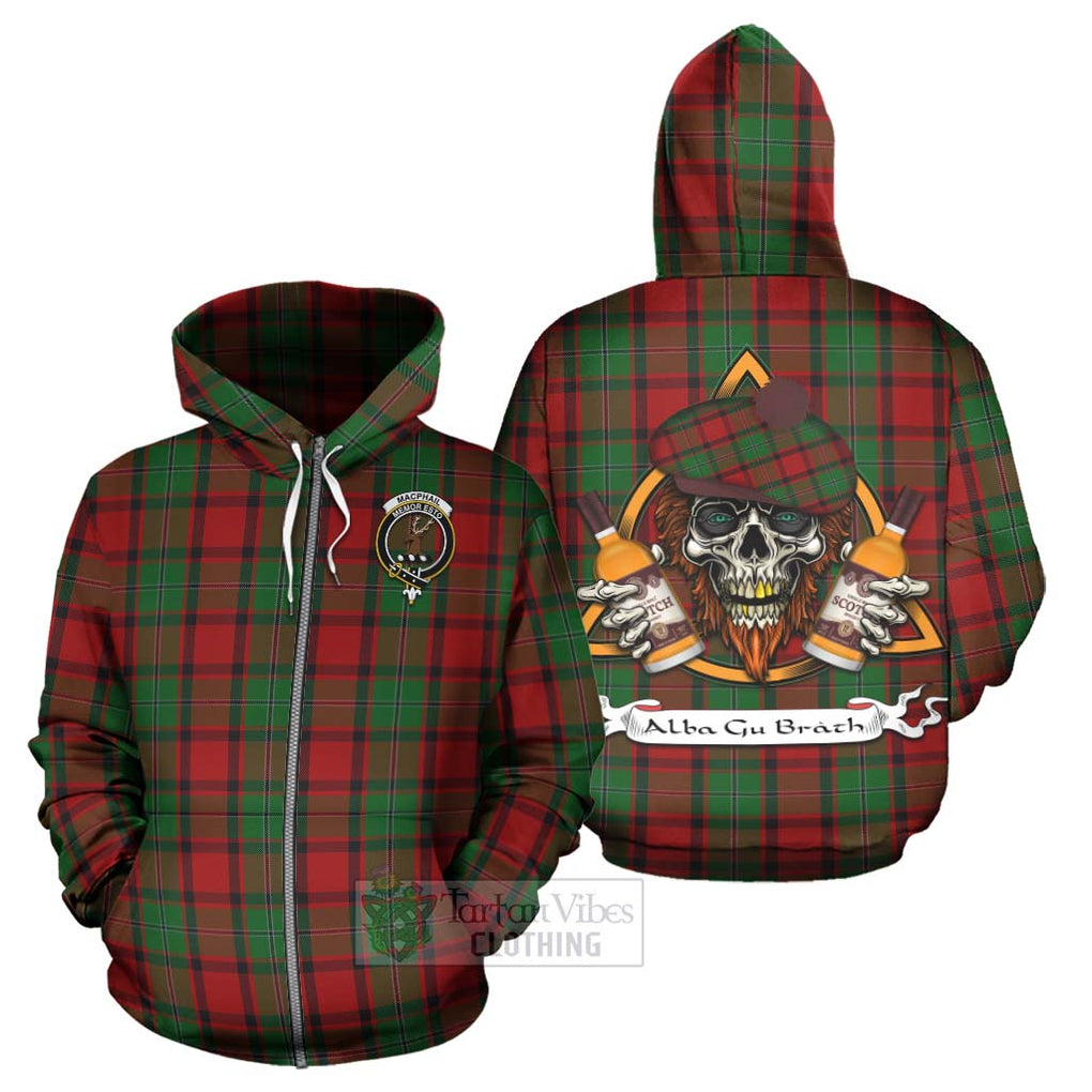 Tartan Vibes Clothing MacPhail (McPhail) Tartan Hoodie with Family Crest and Bearded Skull Holding Bottles of Whiskey