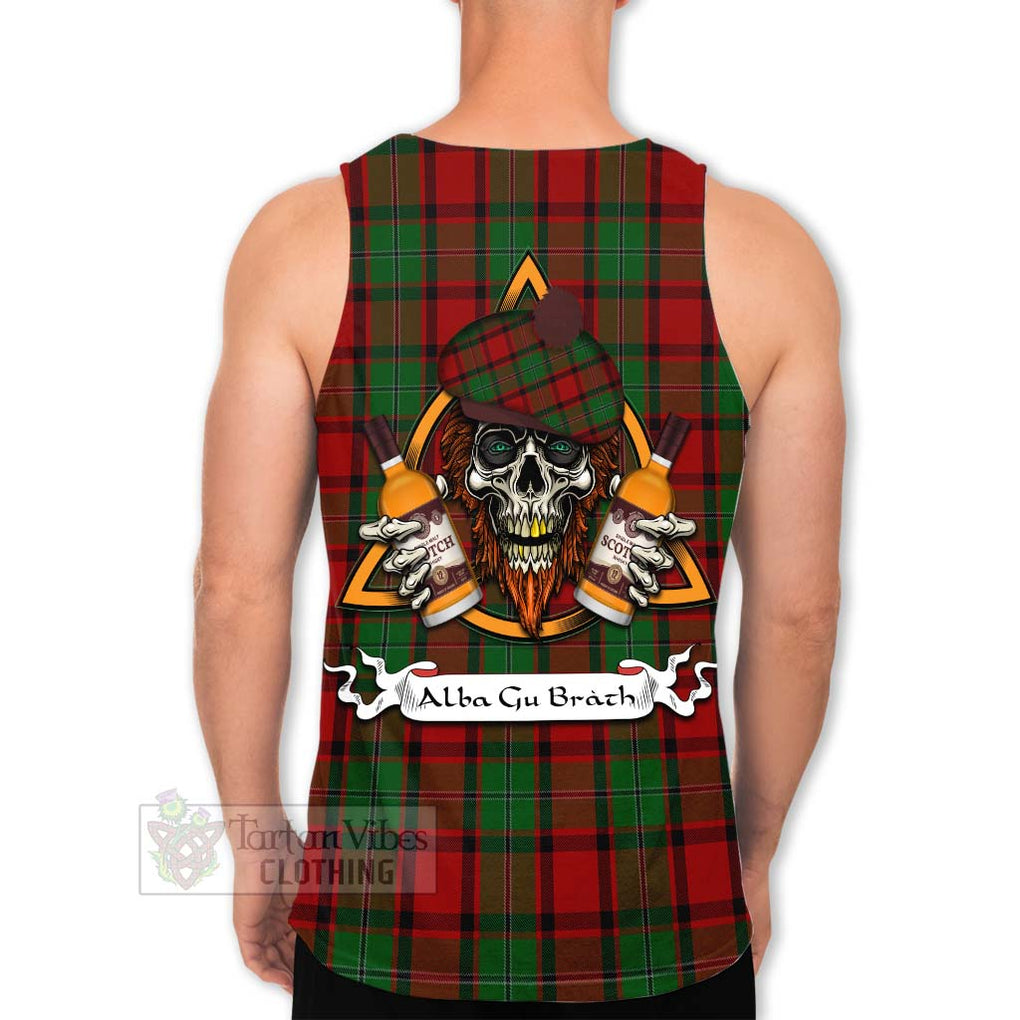 Tartan Vibes Clothing MacPhail (McPhail) Tartan Men's Tank Top with Family Crest and Bearded Skull Holding Bottles of Whiskey