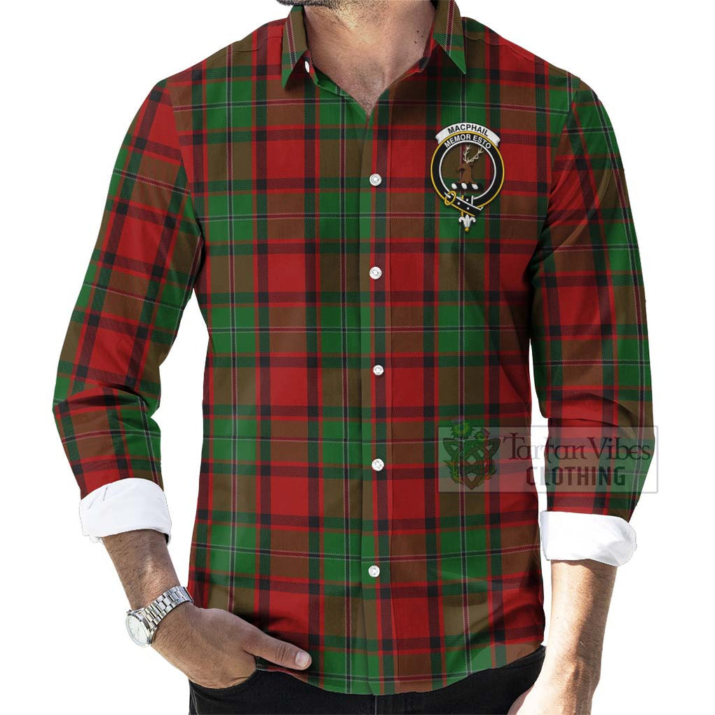 Tartan Vibes Clothing MacPhail (McPhail) Tartan Long Sleeve Button Shirt with Family Crest Celtic Skull Style