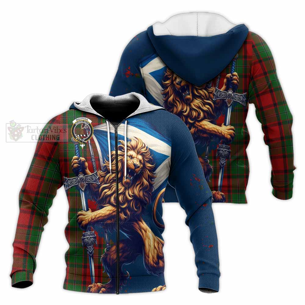 Tartan Vibes Clothing MacPhail (McPhail) Tartan Family Crest Knitted Hoodie with Scottish Majestic Lion