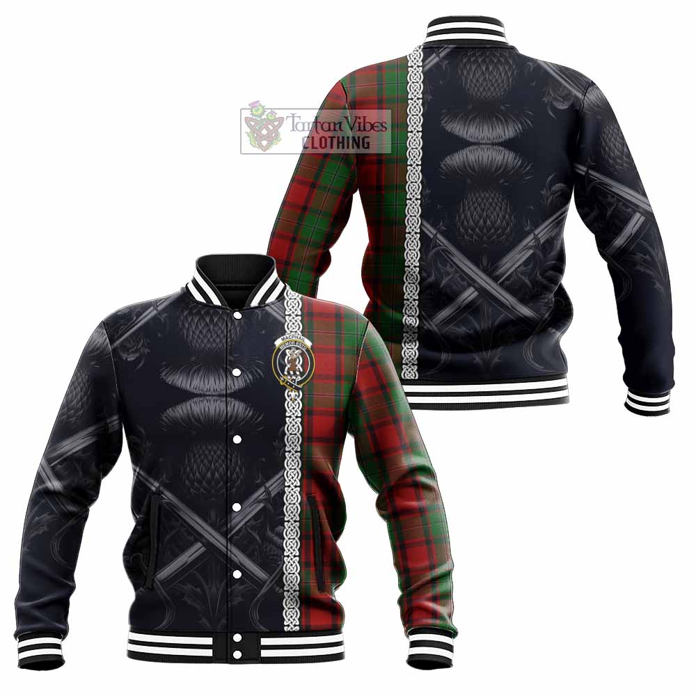 Tartan Vibes Clothing MacPhail (McPhail) Tartan Baseball Jacket with Family Crest Cross Sword Thistle Celtic Vibes