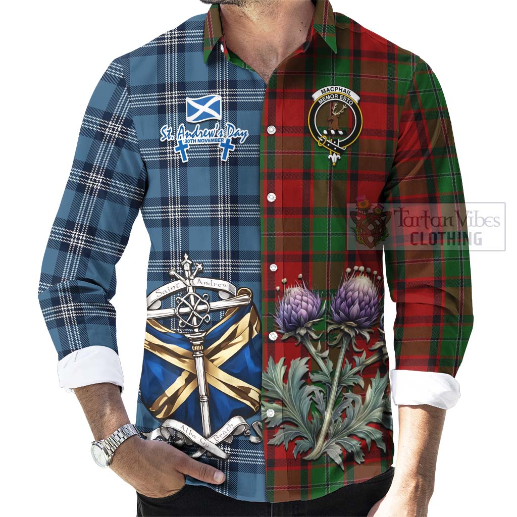 Tartan Vibes Clothing MacPhail (McPhail) Tartan Long Sleeve Button Shirt Happy St. Andrew's Day Half Tartan Style