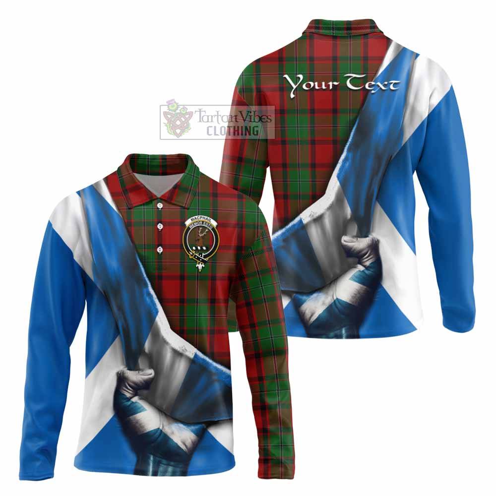 Tartan Vibes Clothing MacPhail (McPhail) Tartan Long Sleeve Polo Shirt with Family Crest Scotland Patriotic Style