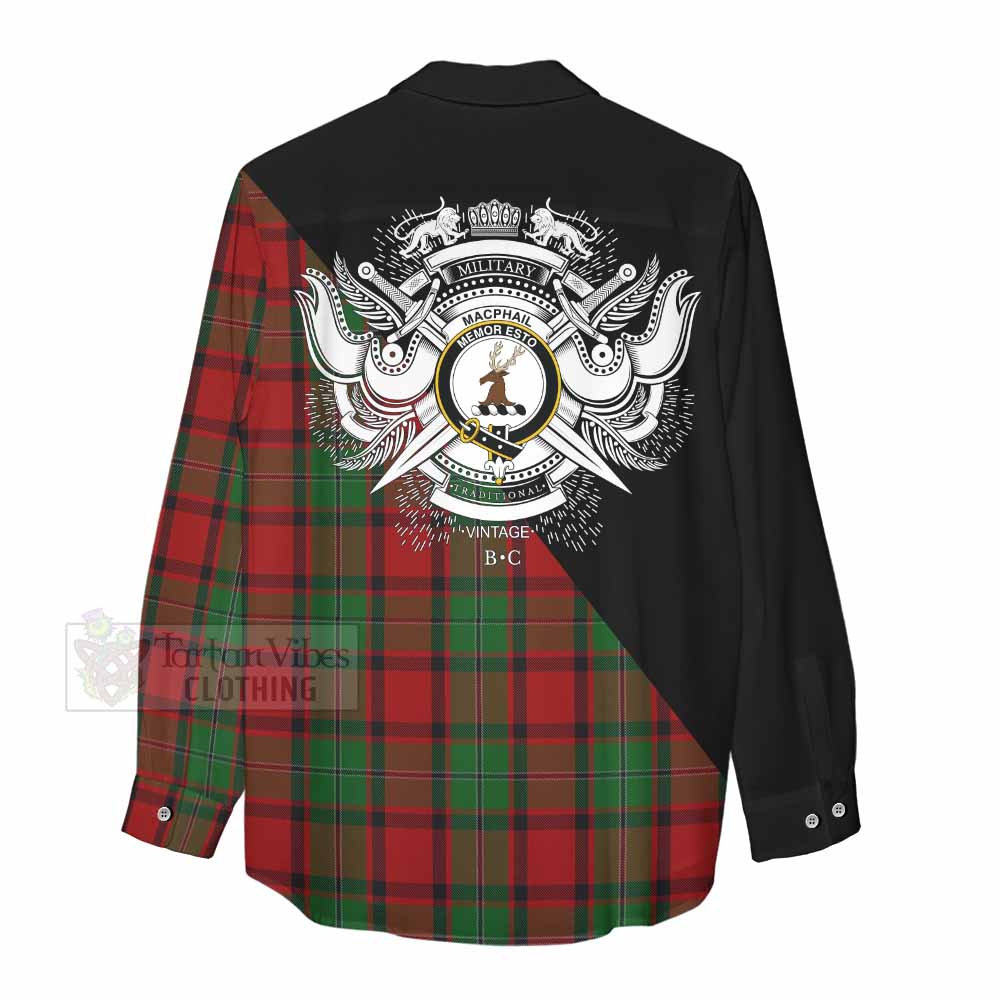 Tartan Vibes Clothing MacPhail (McPhail) Tartan Women's Casual Shirt with Family Crest and Military Logo Style