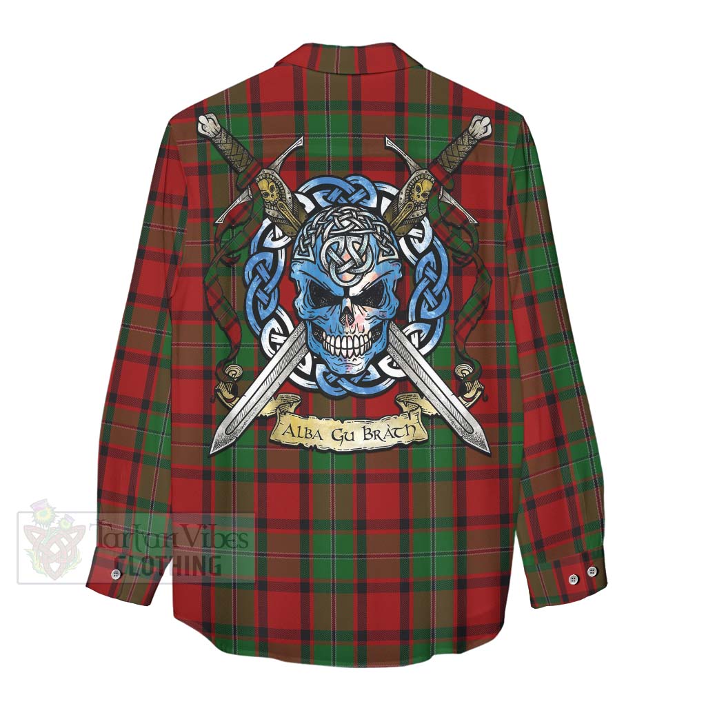 Tartan Vibes Clothing MacPhail (McPhail) Tartan Women's Casual Shirt with Family Crest Celtic Skull Style