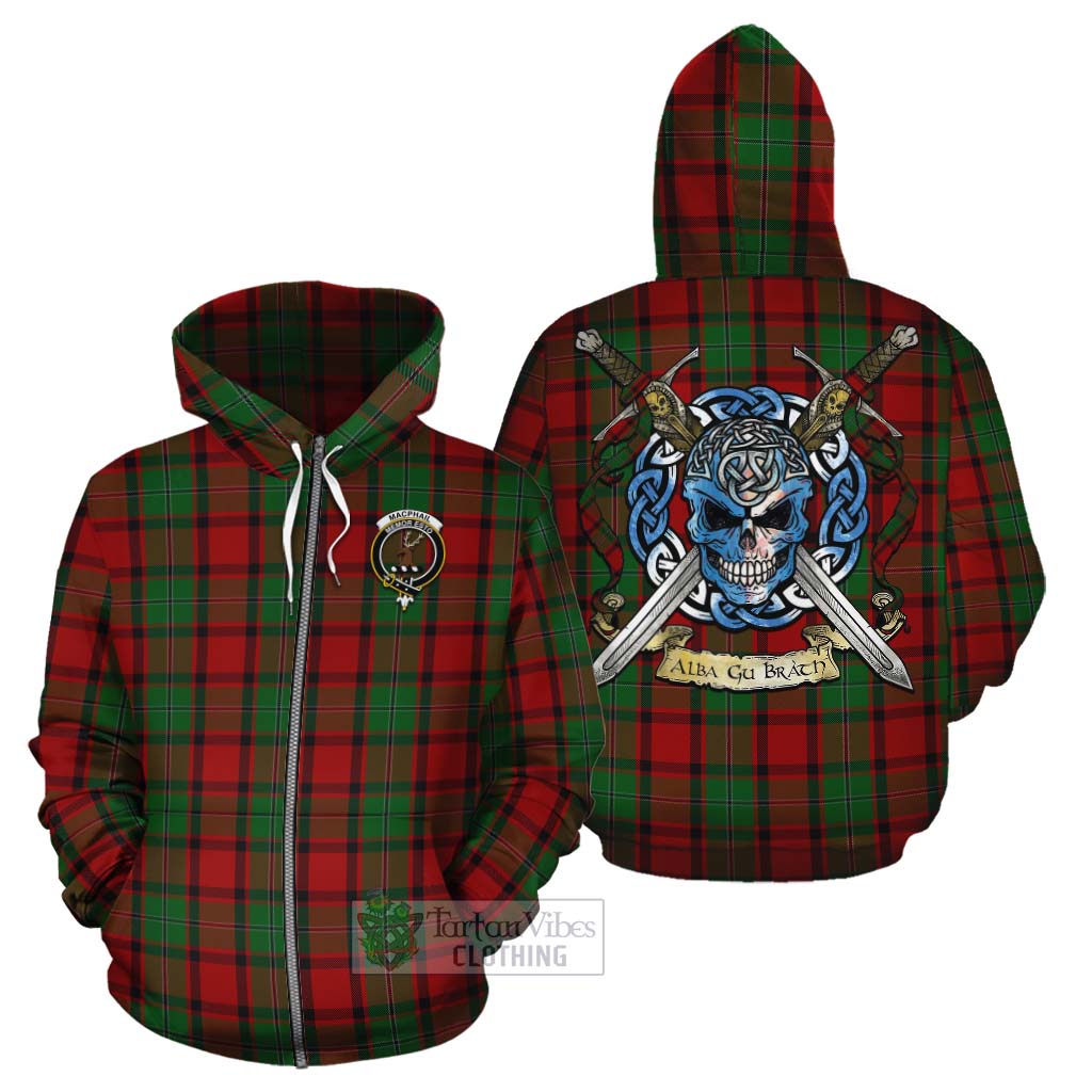 Tartan Vibes Clothing MacPhail (McPhail) Tartan Cotton Hoodie with Family Crest Celtic Skull Style