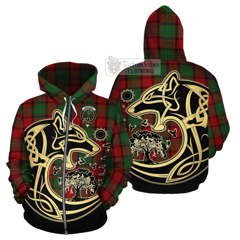 Tartan Vibes Clothing MacPhail (McPhail) Tartan Cotton Hoodie with Family Crest Celtic Wolf Style