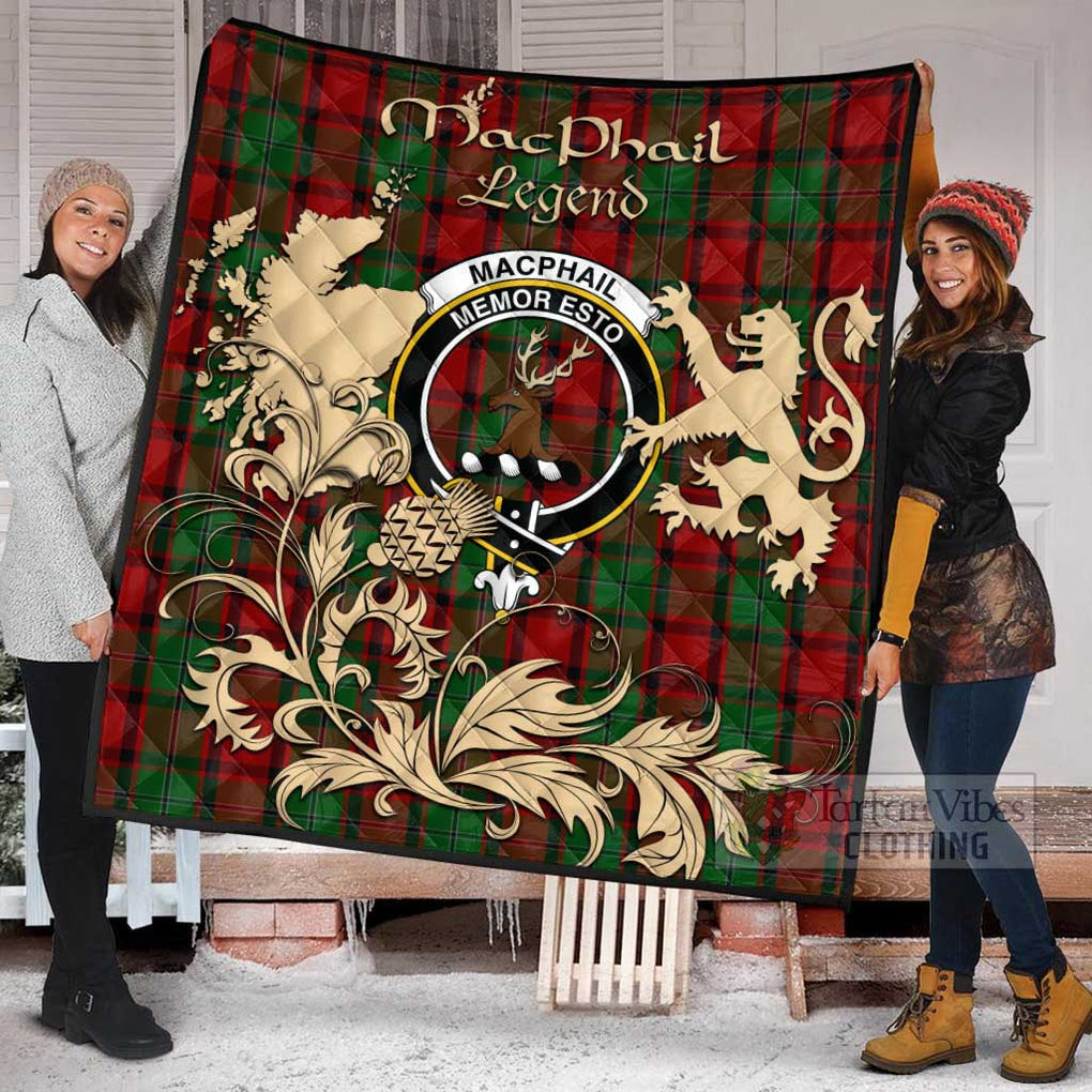 Tartan Vibes Clothing MacPhail (McPhail) Tartan Quilt with Family Crest and Scottish Symbol Style