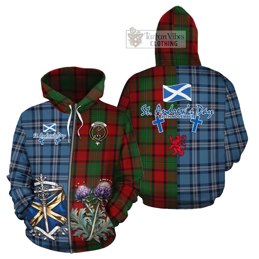 Tartan Vibes Clothing MacPhail (McPhail) Tartan Cotton Hoodie Happy St. Andrew's Day Half Tartan Style