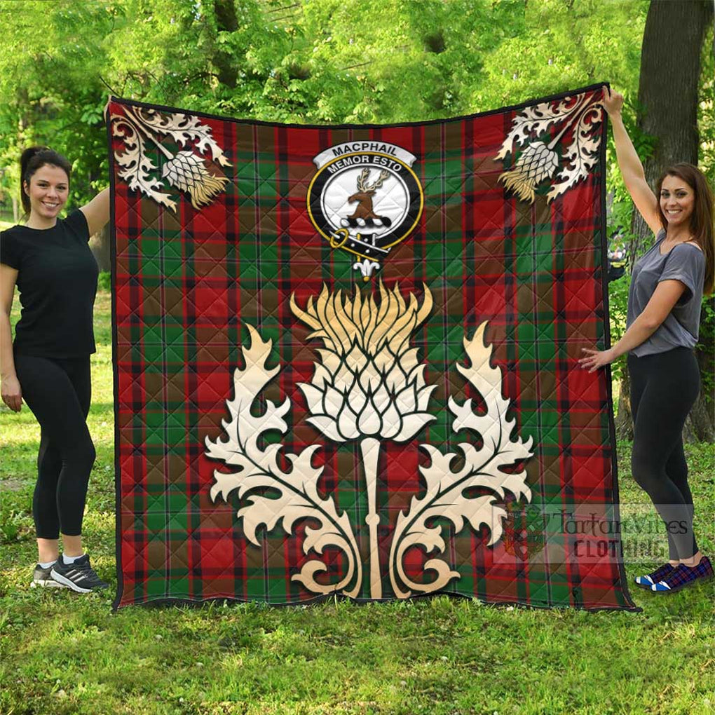 Tartan Vibes Clothing MacPhail (McPhail) Tartan Quilt with Family Crest and Golden Thistle Style