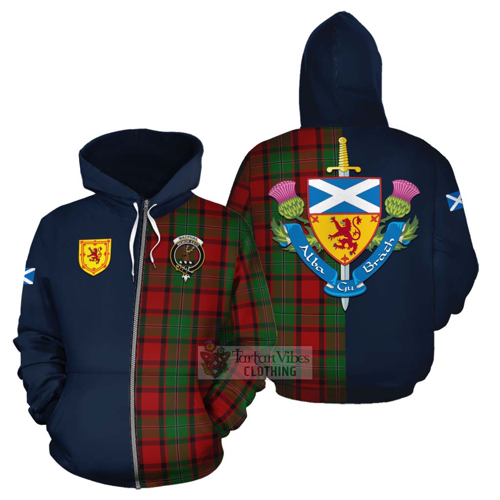 Tartan Vibes Clothing MacPhail (McPhail) Tartan Cotton Hoodie Alba with Scottish Lion Royal Arm Half Style